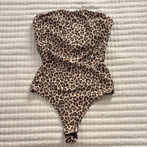 gaze Leopard Print Ribbed Bodysuit in Tan and Black